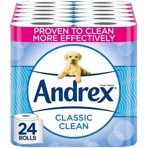 Image of Andrex Classic Clean Unique 3D Wave Texture 24 Toilet Rolls