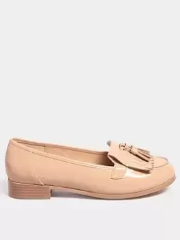 Image of Yours Yours Wide Fit Patent Tassel Loafer Nude, Nude, Size 6, Women