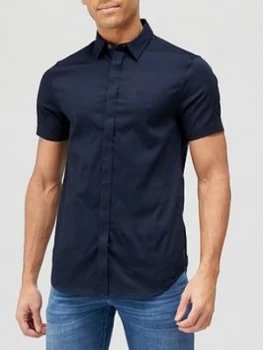 Image of Armani Exchange Classic Slim Fit Short Sleeve Shirt Navy Size M Men