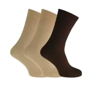 Image of Womens/Ladies Extra Wide Comfort Fit Diabetic Socks (3 Pairs) (UK 4-8, EUR 37-42) (Beige/Brown)