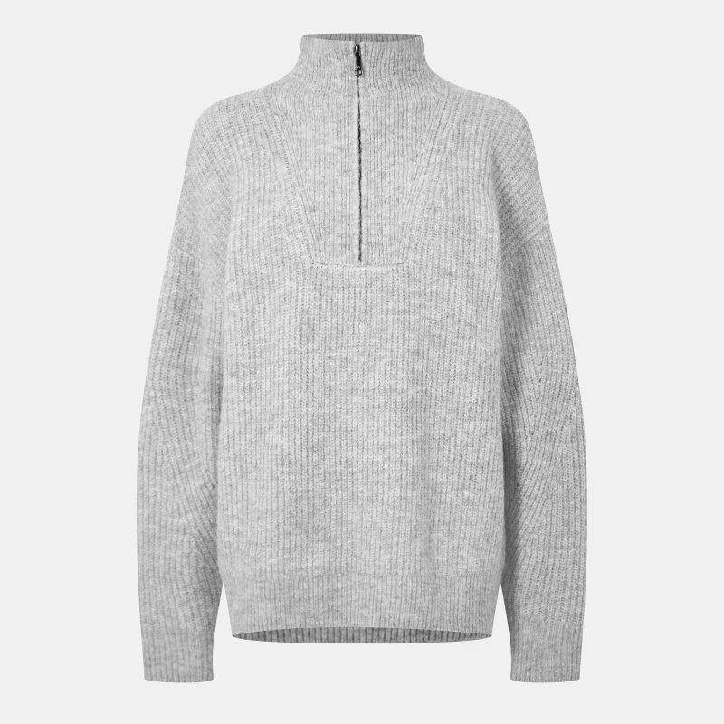 Image of Jack Wills High Neck Zip Knitted Jumper Grey Marl female 8 (XS)