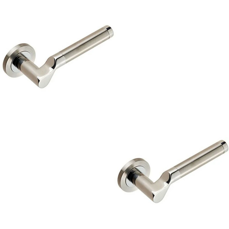Image of Loops 2x PAIR Cranked Round Bar Lever on Round Rose Concealed Fix Polished Satin Steel Metallics
