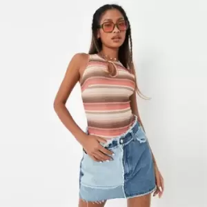 Image of Missguided Petite Stripe Mesh Keyhole Bodysuit - Orange