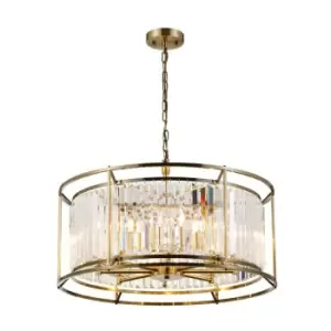 Image of Luminosa Guilford Ceiling Pendant, Semi Ceiling Lamp Convertible, 8 Light E14, Antique Brass, Clear