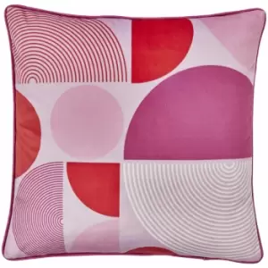 Image of Fusion - Ingo Geometric Print Velvet Piped Edge Filled Cushion, Pink, 43 x 43 Cm