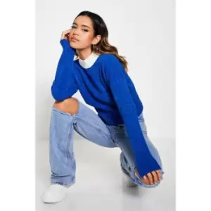 Image of I Saw It First Boucle Knit Contrast Sinched Waist Jumper - Blue