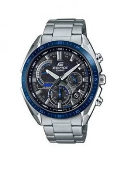 Image of Casio Casio Edifice Black And Blue Detail Chronograph Dial Stainless Steel Bracelet Mens Watch