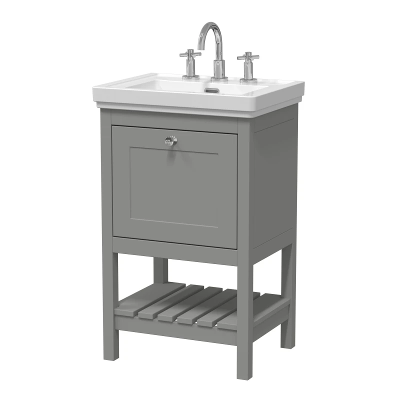 Image of Balterley Floor Standing 1 Drawer Vanity 3 Tap Hole Fireclay Basin Grey 500mm Grey