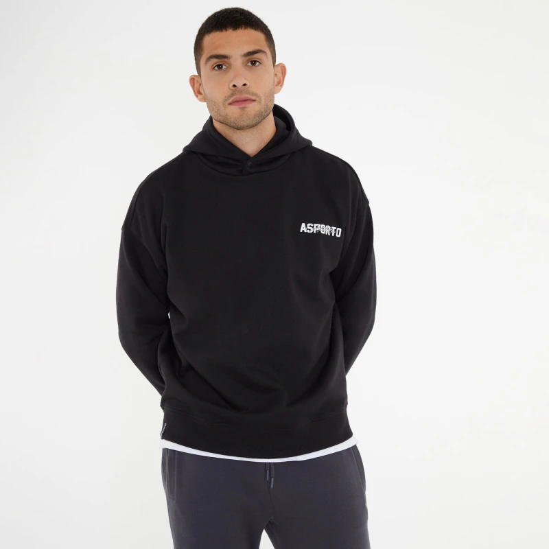 Image of Threadbare 'Gregor' Graphic Print Relaxed Fit Pullover Hoodie Black