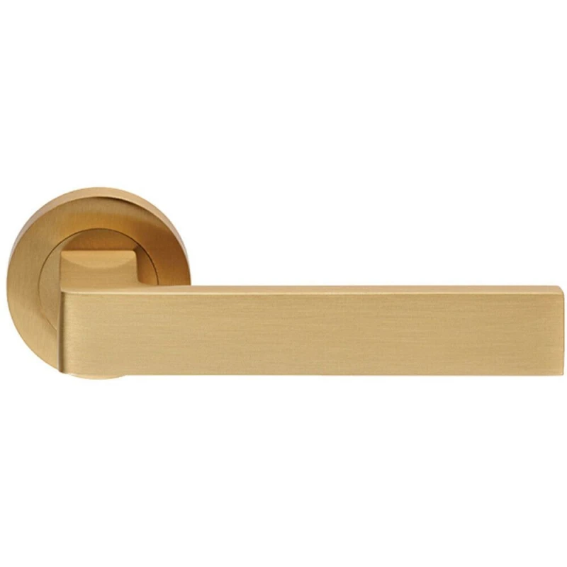 Image of Loops PAIR Straight Square Handle on Round Rose Concealed Fix Satin Brass Metallics