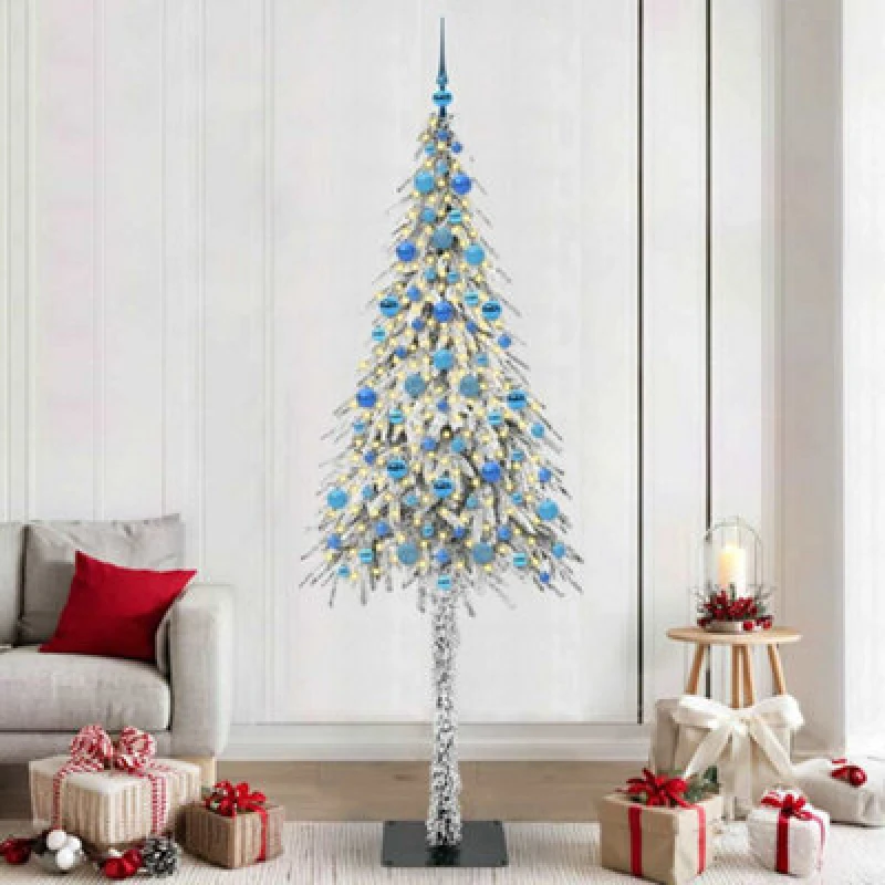 Image of vidaXL Christmas Tree with 300 LEDs, Blue Balls White 210cm PE and Steel, White 3396249