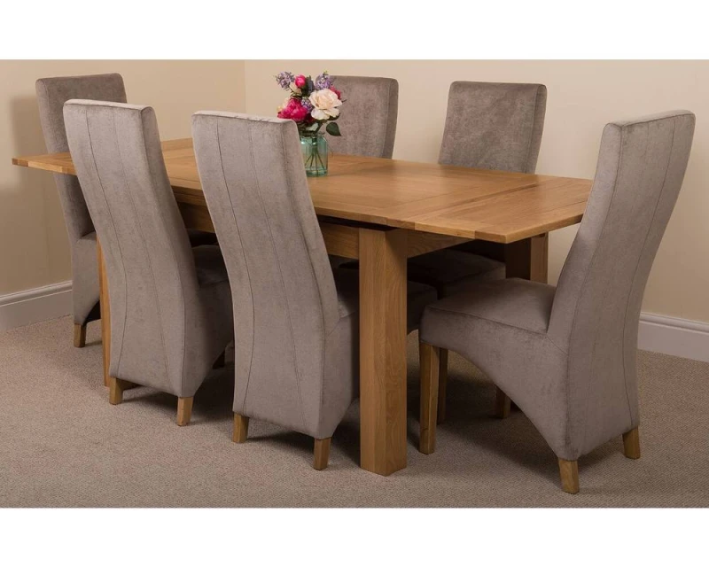 Image of Thats Furniture Richmond 140-220cm Oak Extending Dining Table & 6 Lola Fabric Chairs in Grey Grey Unisex