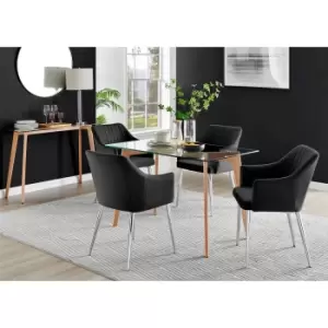 Image of Furniture Box Malmo Glass and Wooden Leg Dining Table & 4 Black Calla Silver Leg Chairs