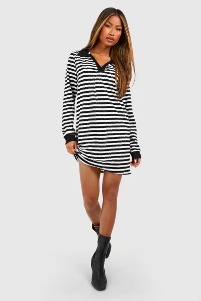 Image of Textured Stripe Collared Mini Dress