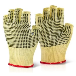 Image of Click KutStop KFLGMWD Medium Size 8 Kevlar Fingerless Dotted Protective Gloves Yellow