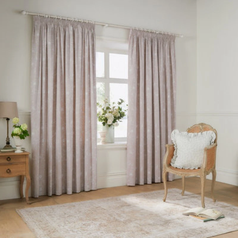 Image of Wylder Nature Bella Floral Room Darkening Pencil Pleat Curtain Pair Natural (W)168Cm X (D)229Cm