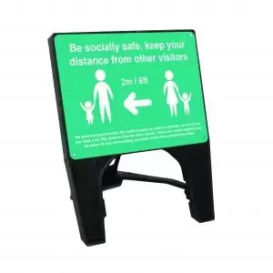 Image of Turquoise Social Distancing Q Sign - Be Socially Safe 600 x 450mm