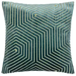 Image of Evoke Cut Velvet Cushion Teal, Teal / 45 x 45cm / Polyester Filled