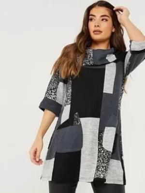 Image of Quiz Patchwork Tunic Top, Bright Grey, Size 8, Women