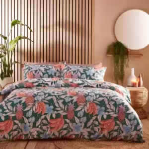 Image of Cypressa Printed Floral Mosaic Duvet Cover Set Jade, Jade / Double