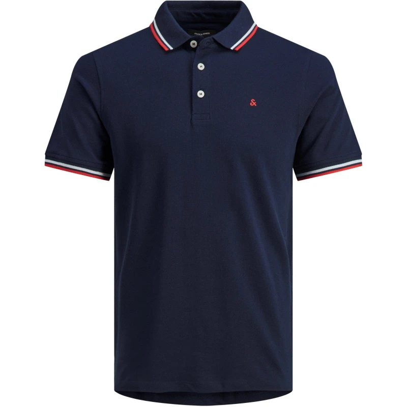 Image of Jack and Jones Paulos Tipped Pique Short Sleeve Polo Shirt - Blue Blue XL