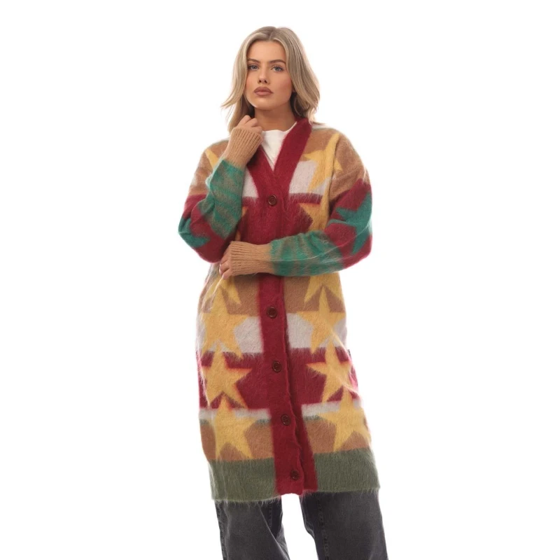 Image of Palm Angels Stars Knitted Long Cardigan Yellow female 8