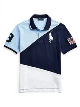 Image of Ralph Lauren Boys Short Sleeve Colourblock Polo - Navy