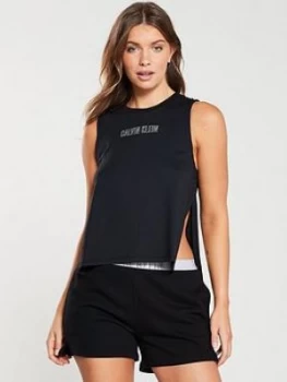 Image of Calvin Klein Logo Tank Beach Cover Up - Black