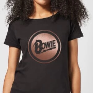 Image of David Bowie Rose Gold Badge Womens T-Shirt - Black - M