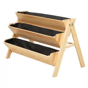 Image of Outsunny 3 Tier Wooden Garden Flower Stand Vertical Plant Bed Storage with Clapboard and Hooks, 120 x 68 x 80cm