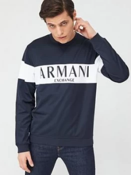 Image of Armani Exchange Block Stripe Sweatshirt Navy Size L Men