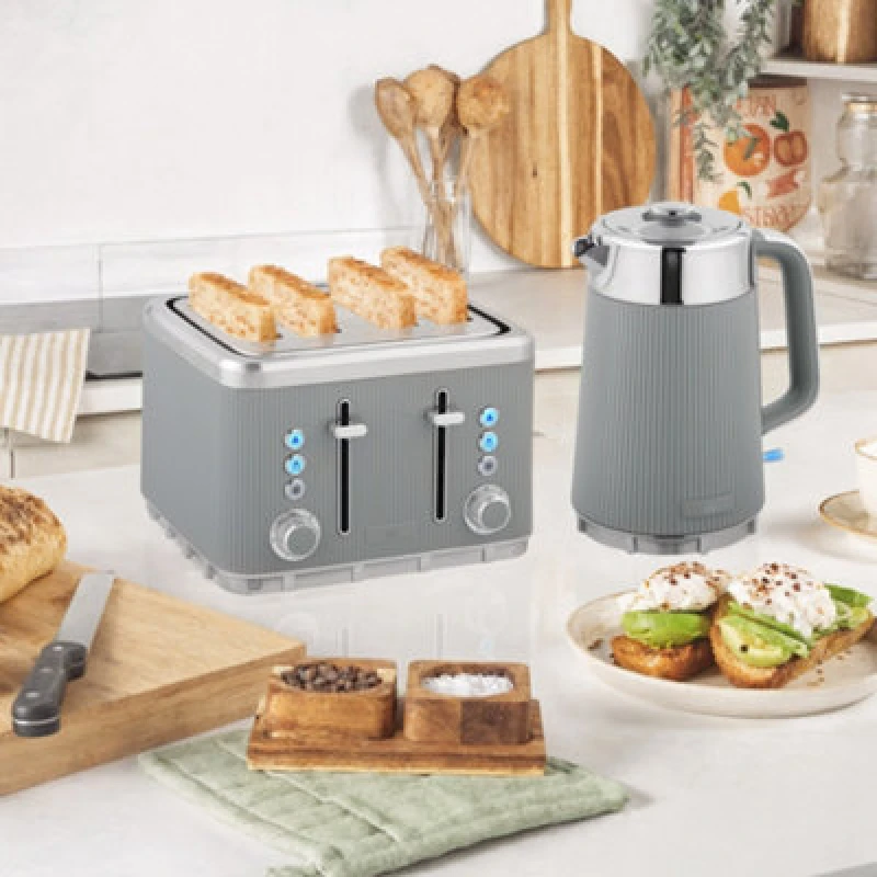 Image of HOMCOM HOMCOM Rapid Boil Kettle and 4 Slice Toaster Set w/Strix Thermostat, 1.7L 3000W in Taupe One Size Unisex 5063603907263