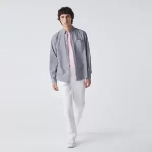 Image of Lacoste Mens Regular Fit Cotton Poplin Shirt Size 15¾ White / Navy Blue