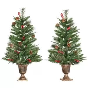 Image of Set of 2 Artificial 3ft Christmas Trees in Pots with Berries and Pine Cones, Green