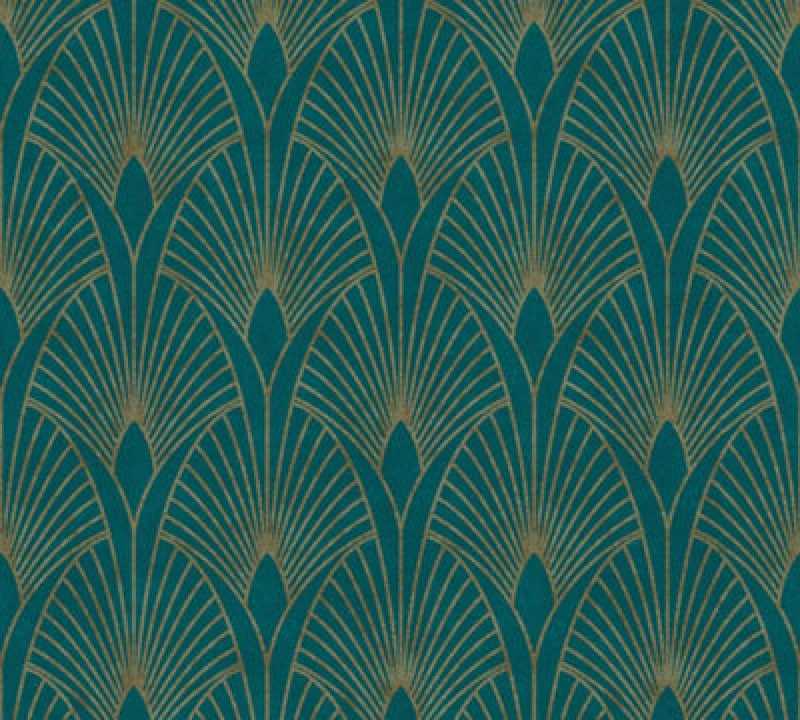 Image of As Creation Art Deco Fan Green Metallic Simply Spray Pre-Pasted 53Cm X 1050Cm