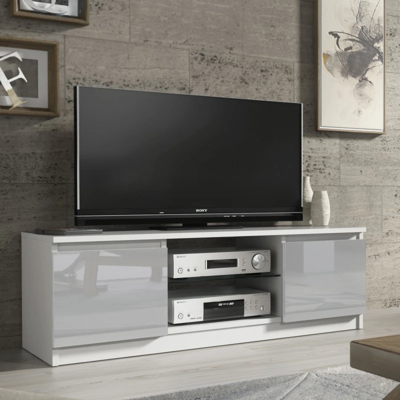 Image of Creative Furniture Creative Furniture TV Unit 120cm Modern - White with High Gloss Grey Doors Grey One Size Unisex 5061075249775