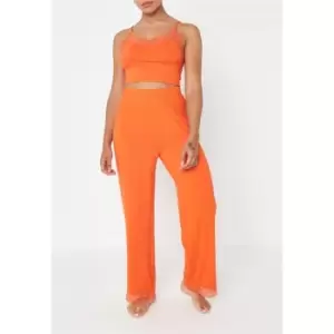 Image of Missguided Petite Cami Top and Wide Leg Trousers Pyjama Set - Orange