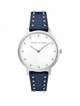 Image of Rebecca Minkoff Rebecca Minkoff Silver Dial Black Leather Studded Strap Ladies Watch, One Colour, Women