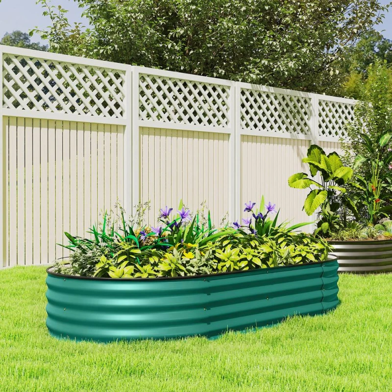 Image of Outsunny Galvanised Raised Garden Bed Planter Box, Light Green