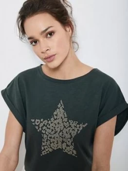 Image of Mint Velvet Khaki Hotfix Star T-Shirt - Green