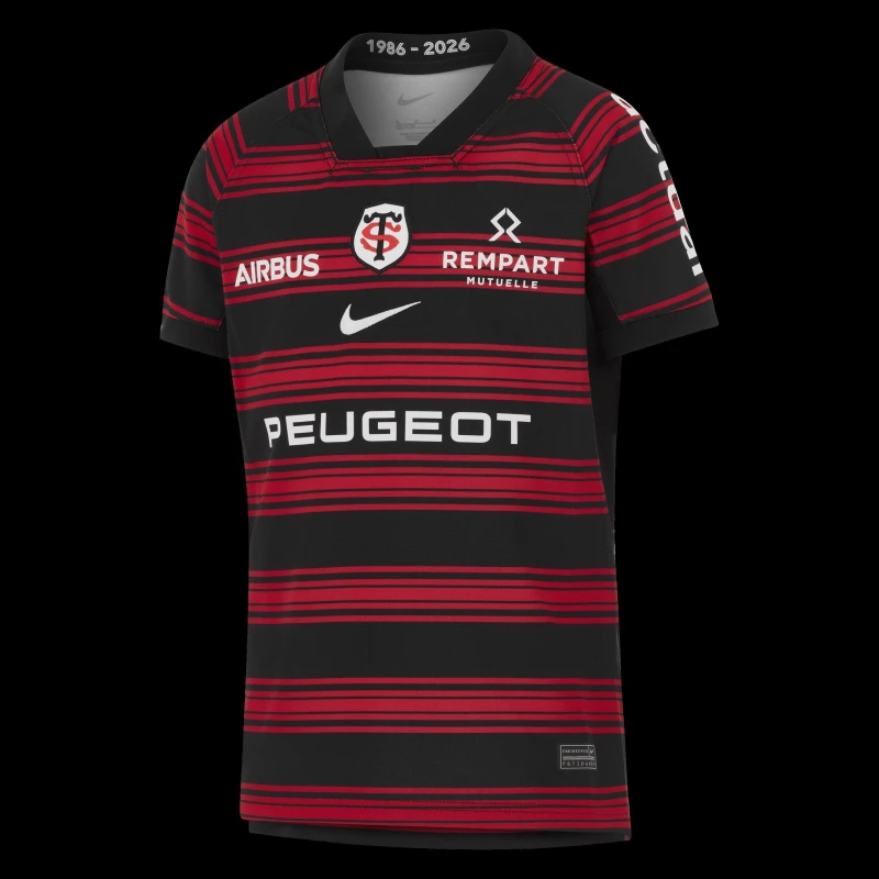Image of Nike Stade Toulousain Home Shirt 2025 2026 Juniors Blk/Uni Red/Wht unisex 7-8 (S)