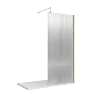 Image of Hudson Reed 800mm Fluted Wetroom Screen With Support Bar - Brushed Brass