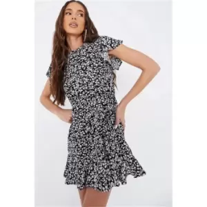 Image of I Saw It First Black Woven Ditsy Floral Ruched Sleeve Smock Dress - Black