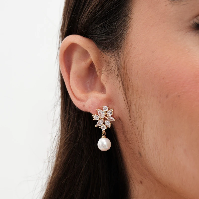 Image of Jon Richard Gold Plated Cubic Zirconia Pearl Occasion Earrings Jewellery Sets One Size Gold 72805110000