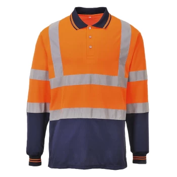 Image of Portwest Mens Hi Vis Long Sleeved Polo Shirt Orange / Navy 2XL