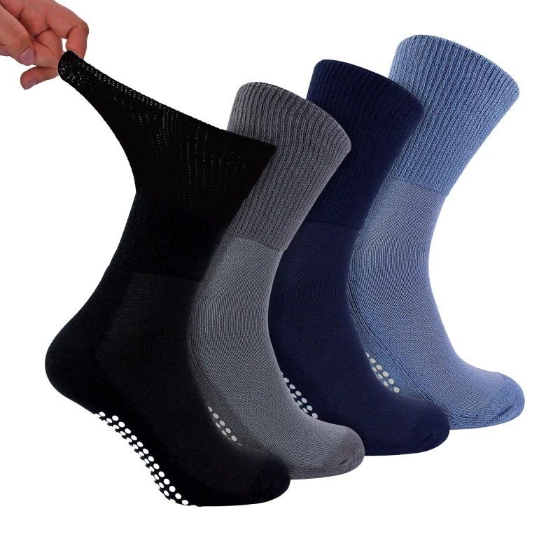Image of Dr.Socks Dr.Socks Men 4 Pack Bamboo Diabetic Socks With Grips and Women Size: 9-11 Multi 9-11 Male 5056632626496