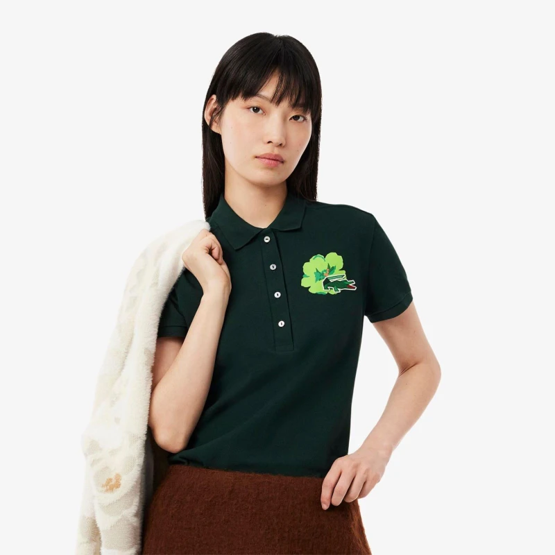 Image of Lacoste Slim Fit L.12.D Stretch Mini Piqu Polo Shirt Green female 8