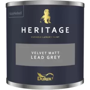 Image of Dulux Heritage Velvet Matt Lead Grey Matt Emulsion Paint 125ml