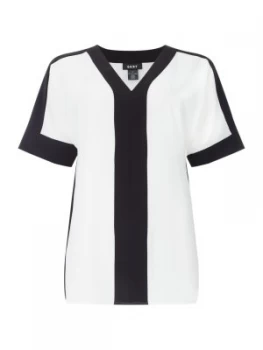 Image of DKNY V neck colour block blouse Off White