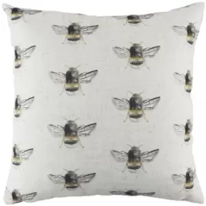 Image of Evans Lichfield Bee Happy Repeat Print Cushion Cover (One Size) (Off White/Black/Yellow) - Off White/Black/Yellow